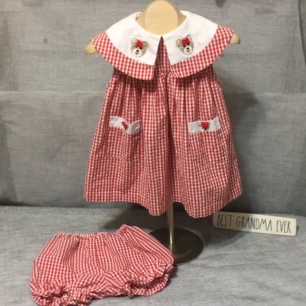 Samara Girls Seersucker Plaid red and white dress